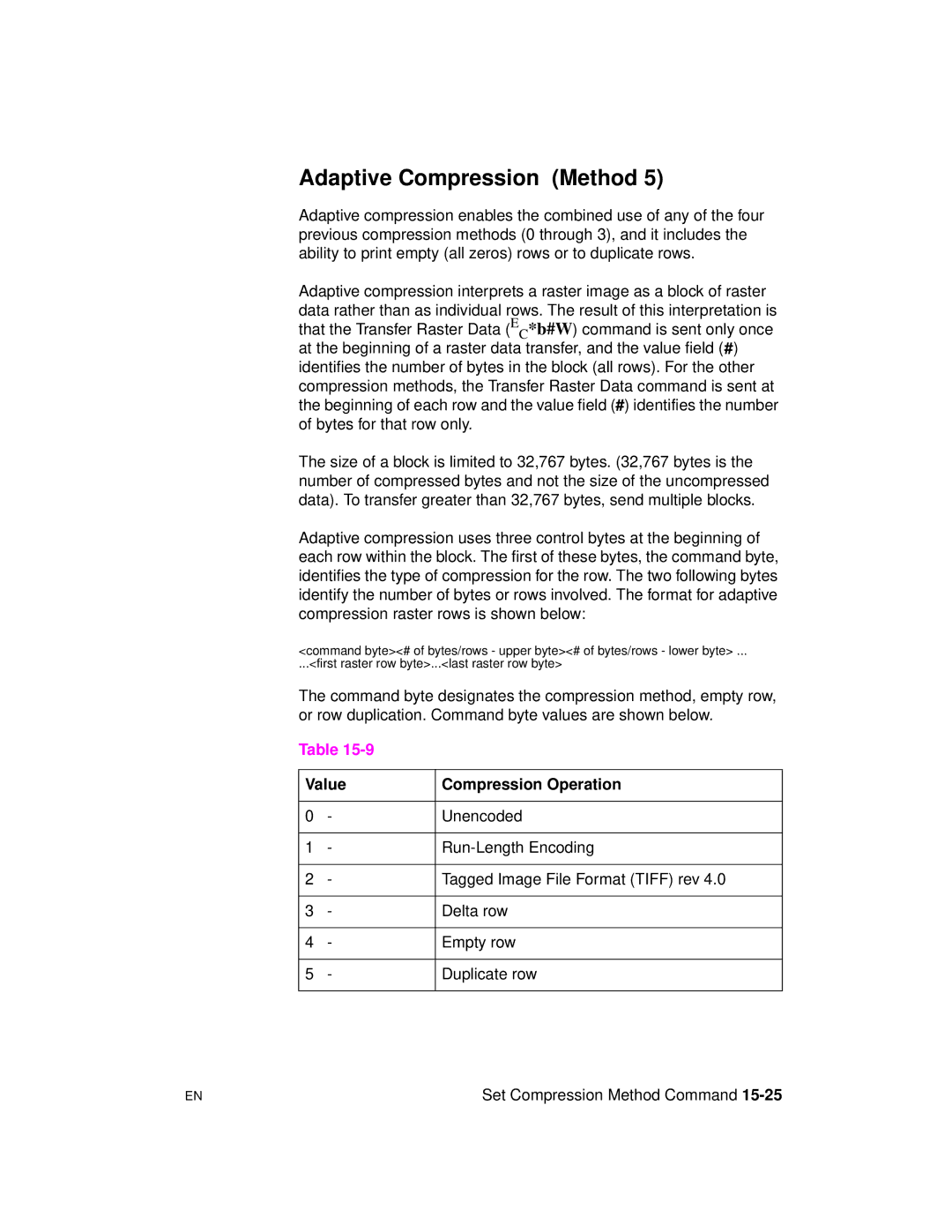 HP 5961-0509 manual Adaptive Compression Method, Value Compression Operation 