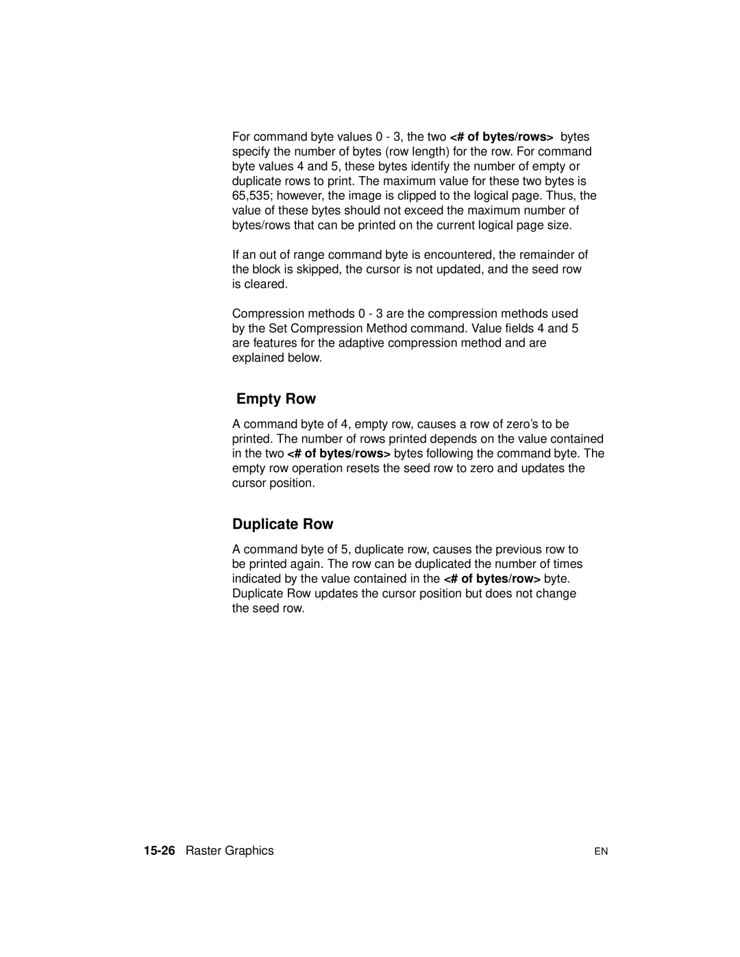 HP 5961-0509 manual Empty Row, Duplicate Row, 15-26Raster Graphics 