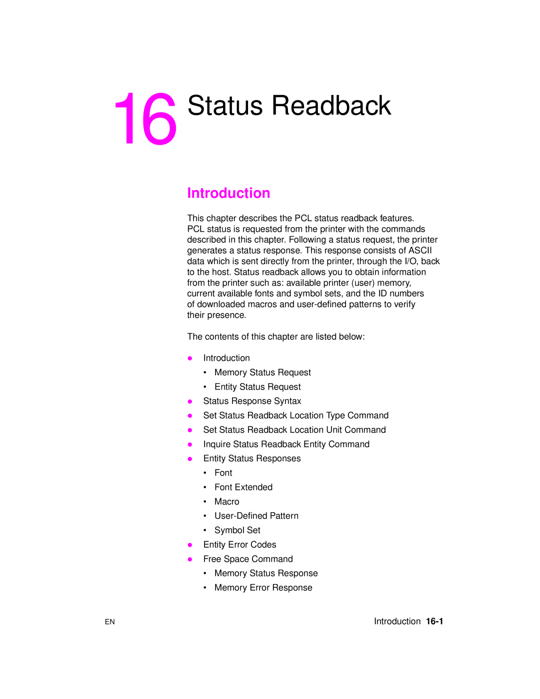 HP 5961-0509 manual Status Readback 