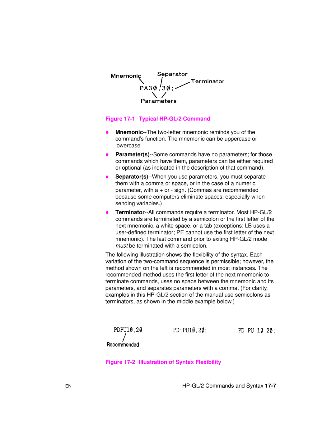 HP 5961-0509 manual Typical HP-GL/2 Command 