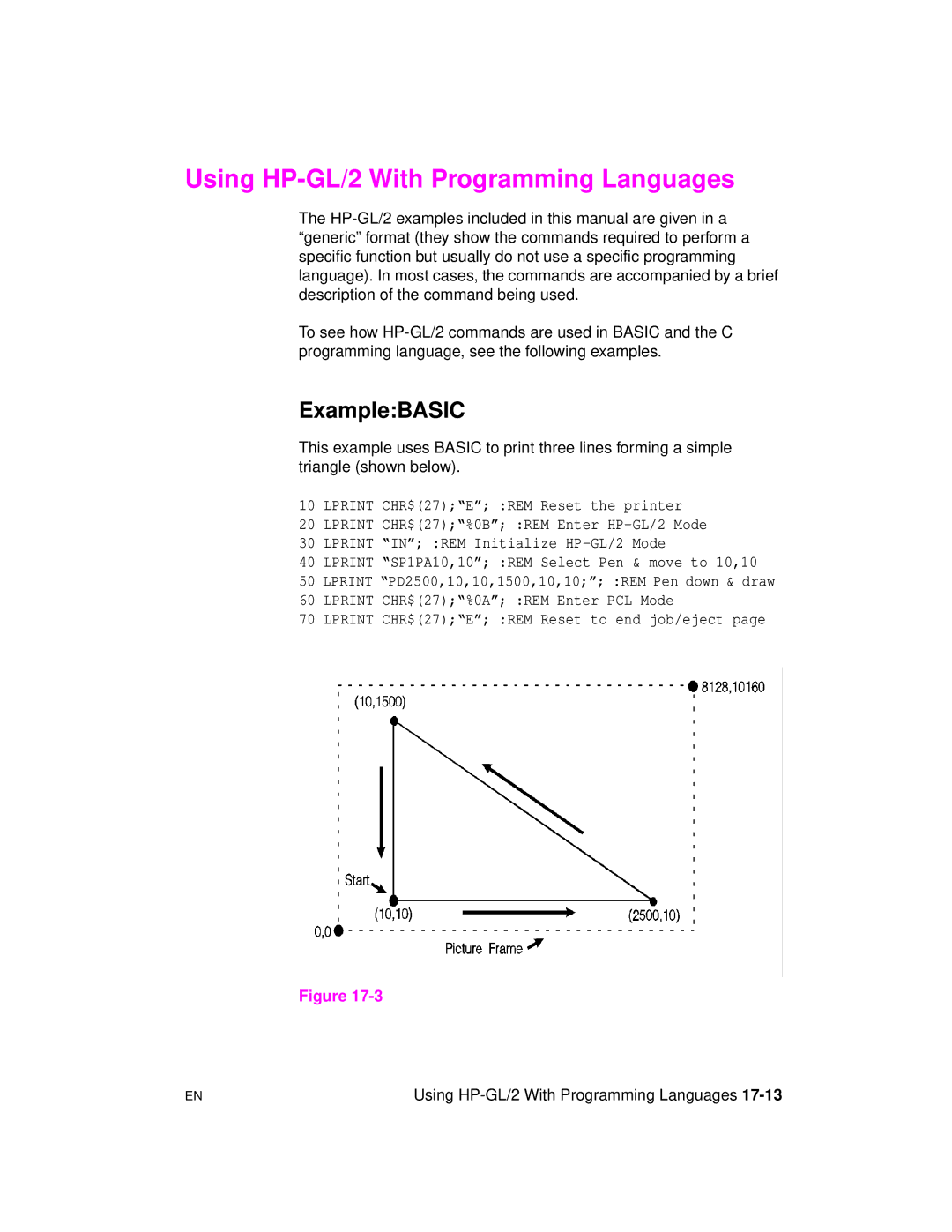 HP 5961-0509 manual Using HP-GL/2 With Programming Languages, ExampleBASIC 