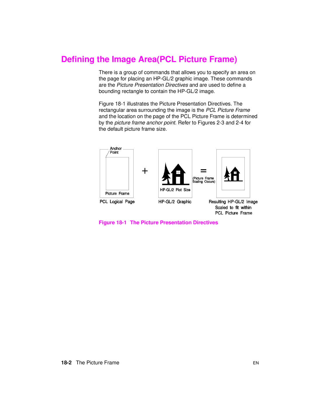 HP 5961-0509 manual Defining the Image AreaPCL Picture Frame, 18-2The Picture Frame 