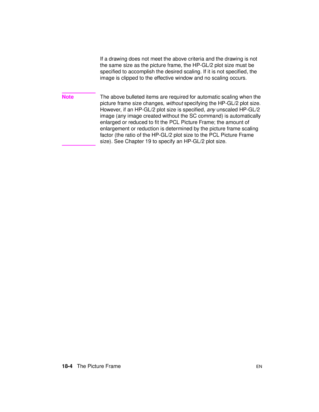 HP 5961-0509 manual Enlarged or reduced to fit the PCL Picture Frame the amount, Size. See to specify an HP-GL/2 plot size 