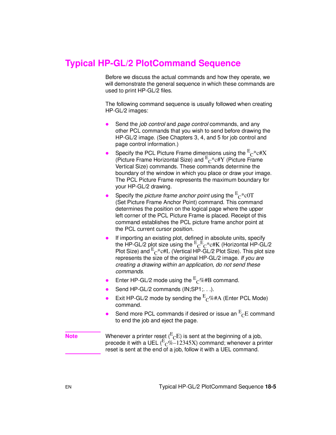 HP 5961-0509 manual Typical HP-GL/2 PlotCommand Sequence 