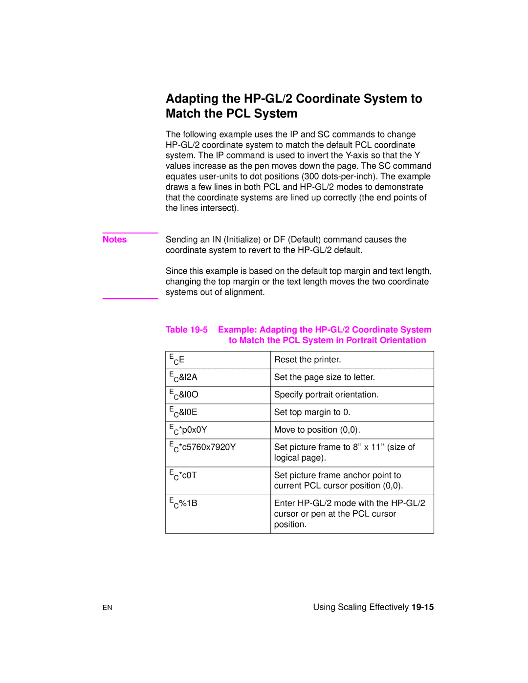 HP 5961-0509 manual Adapting the HP-GL/2 Coordinate System to, Match the PCL System 