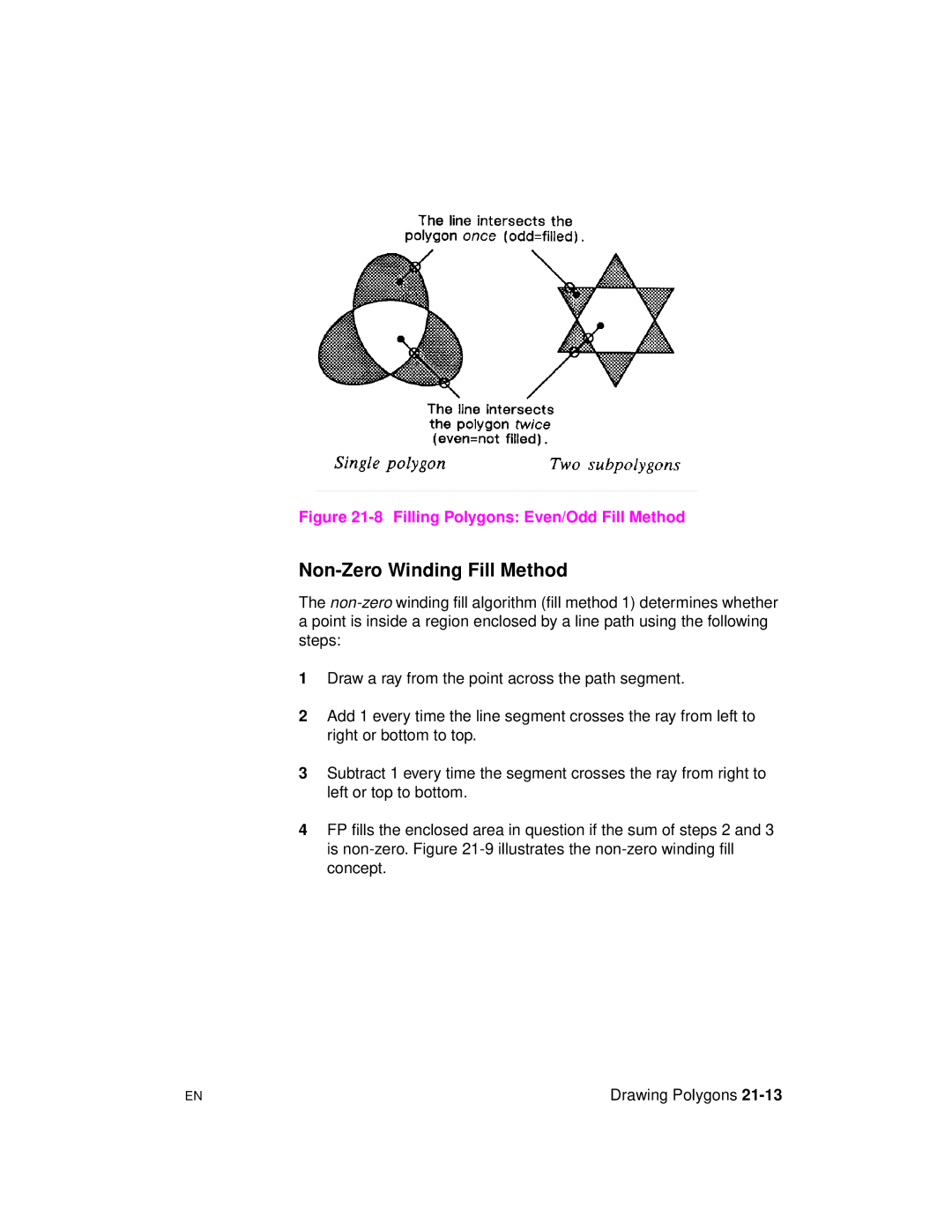 HP 5961-0509 manual Non-Zero Winding Fill Method, Filling Polygons Even/Odd Fill Method 