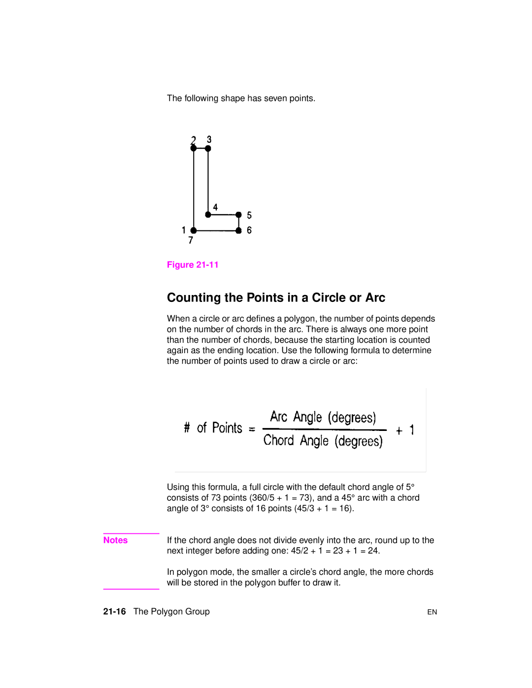 HP 5961-0509 manual Counting the Points in a Circle or Arc, 21-16The Polygon Group 