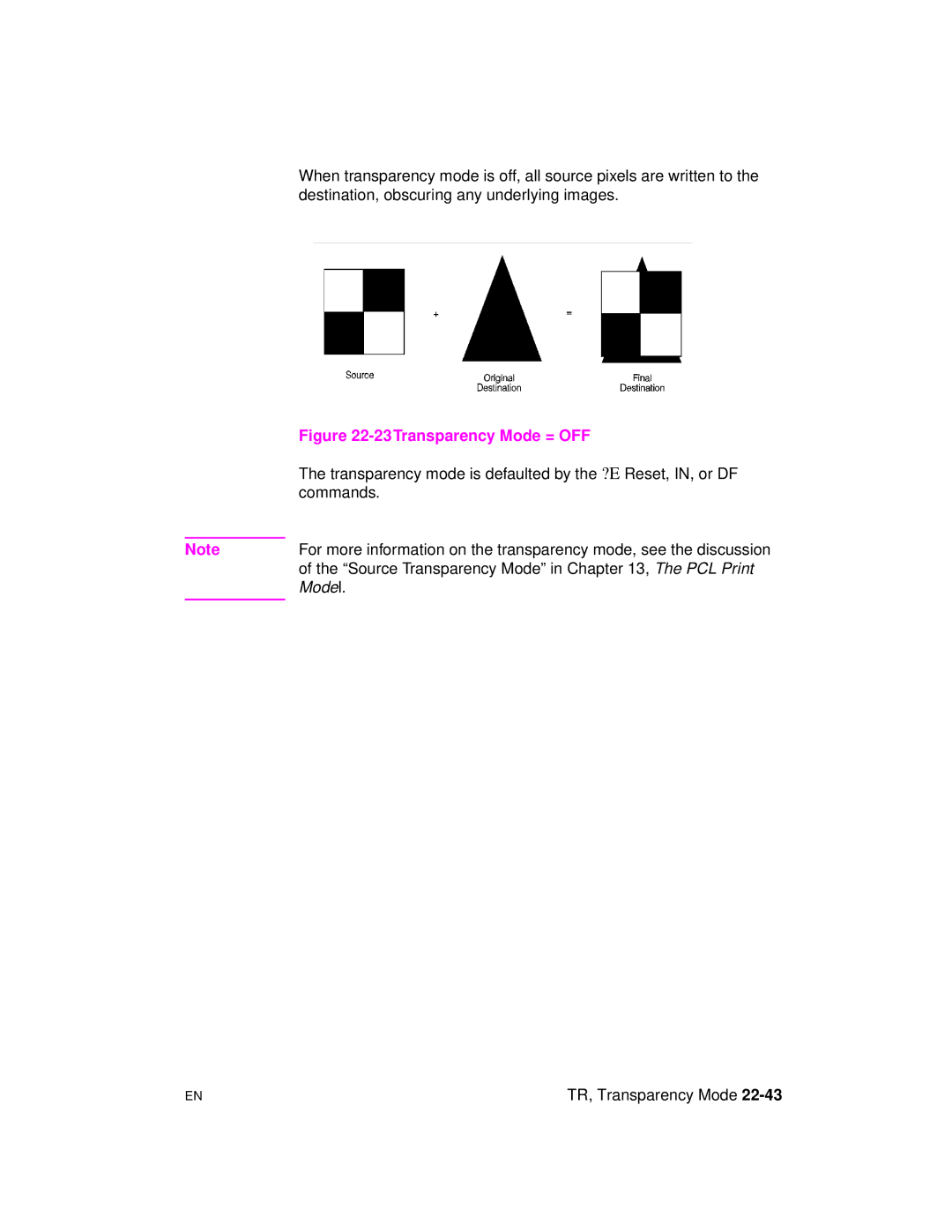 HP 5961-0509 manual 23Transparency Mode = OFF, Transparency mode is defaulted by the ?E Reset, IN, or DF 