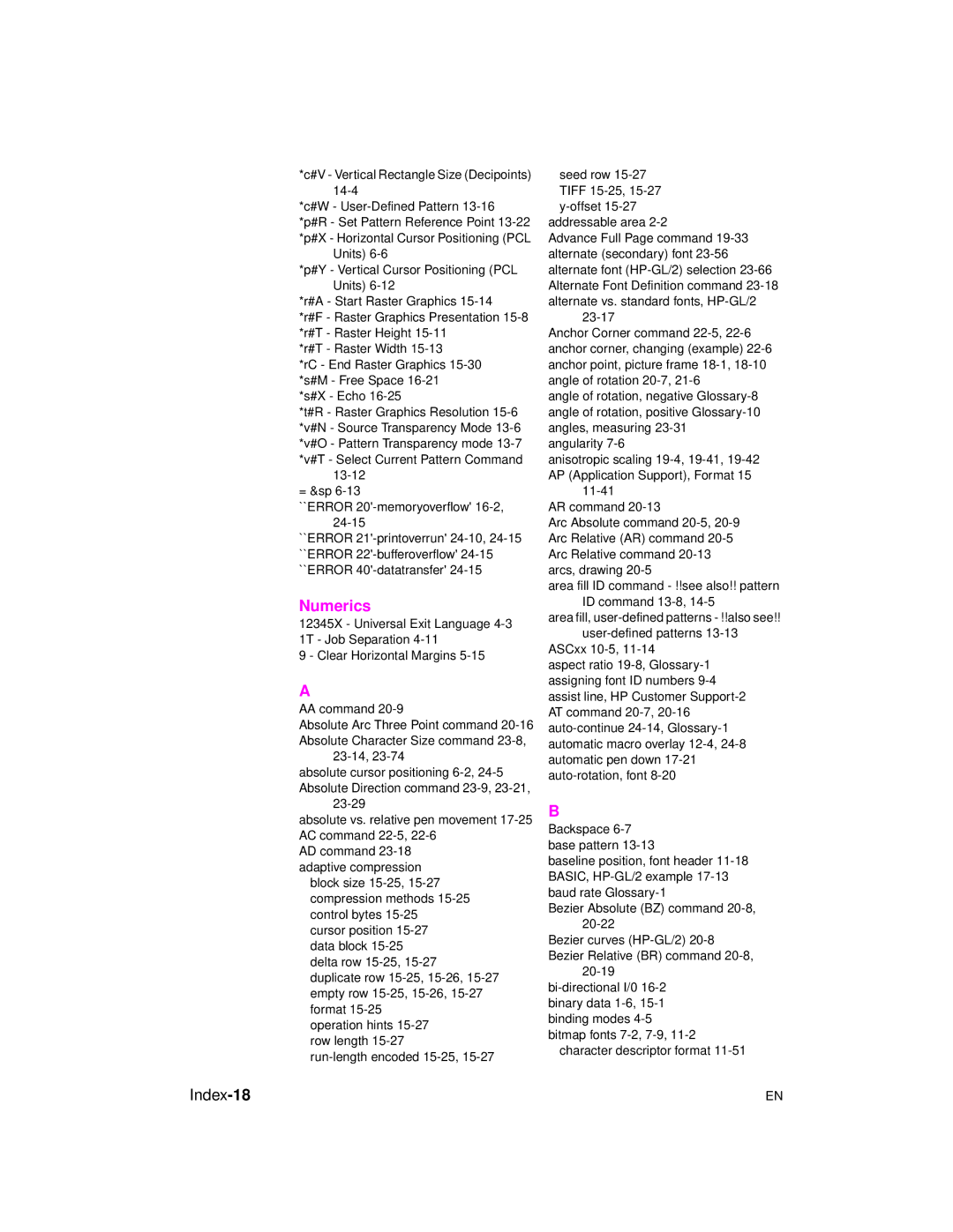 HP 5961-0509 manual Numerics, Index-18 