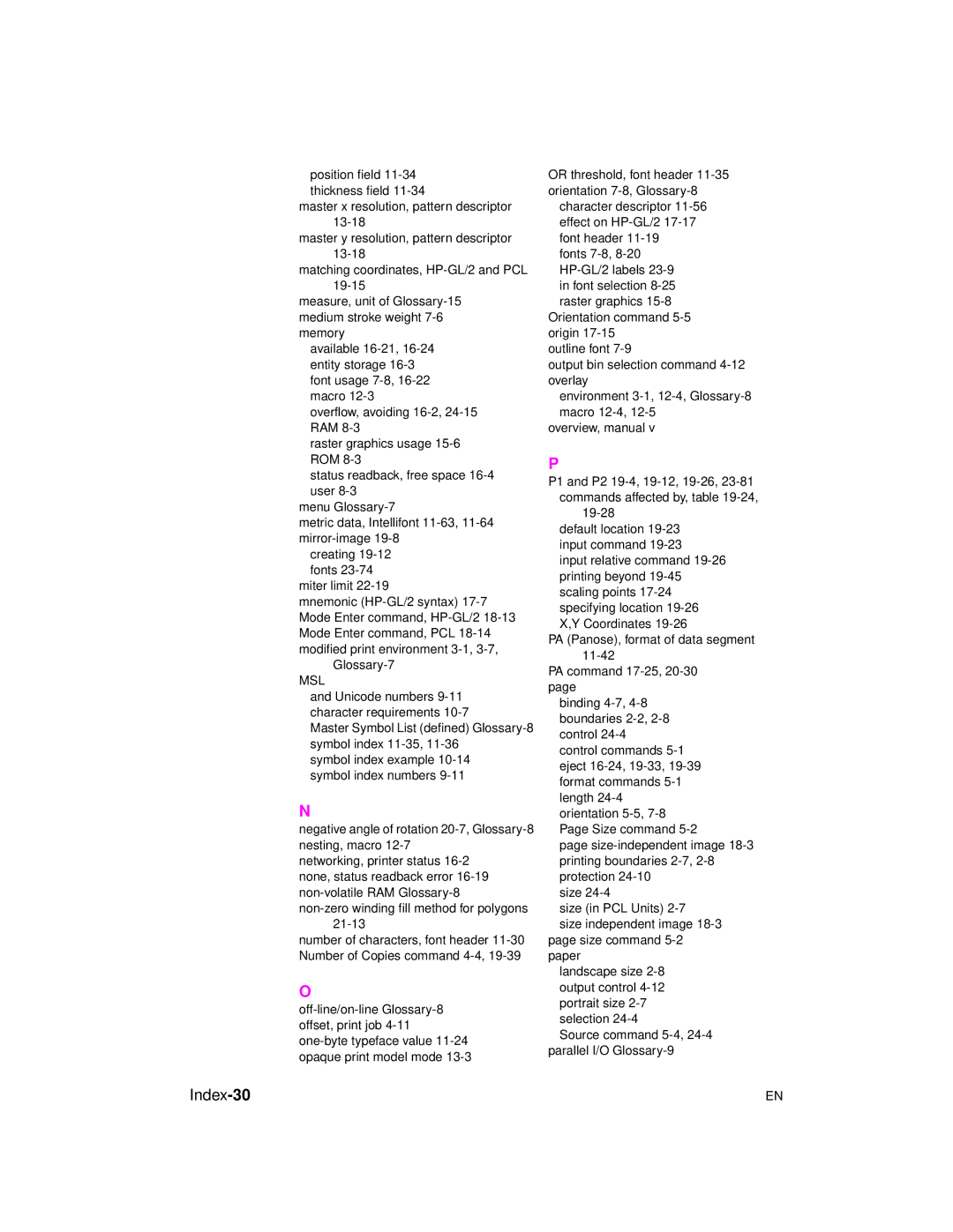 HP 5961-0509 manual Index-30, Msl 