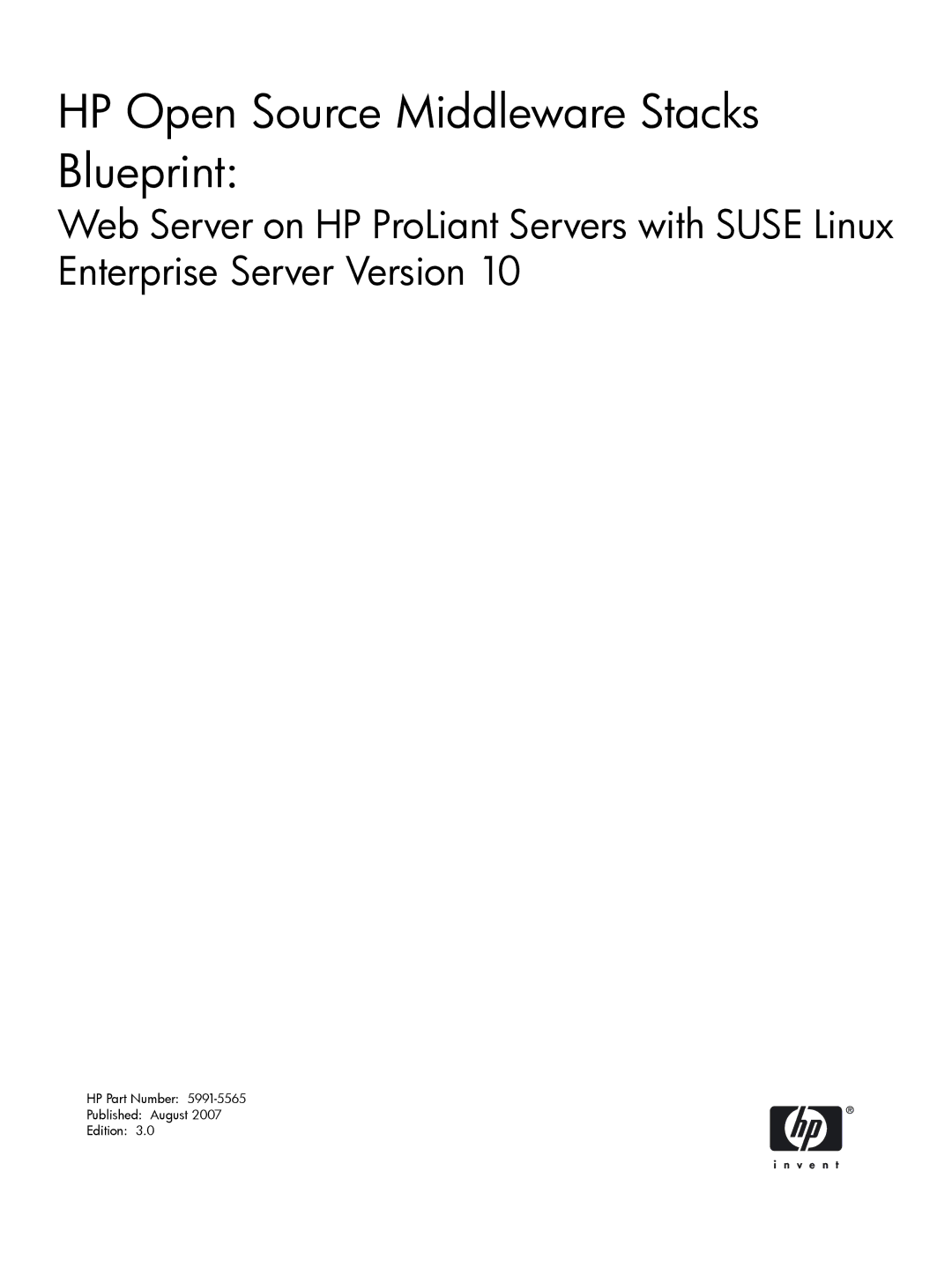 HP 5991-5565 manual HP Open Source Middleware Stacks Blueprint 