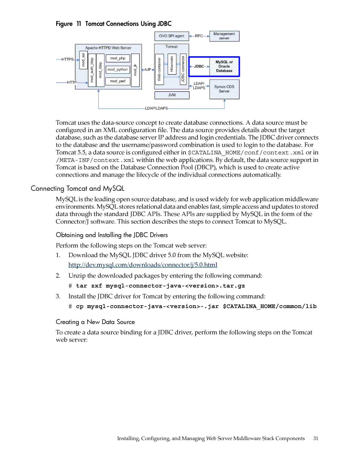 HP 5991-5565 manual Connecting Tomcat and MySQL, # tar zxf mysql-connector-java-version.tar.gz 