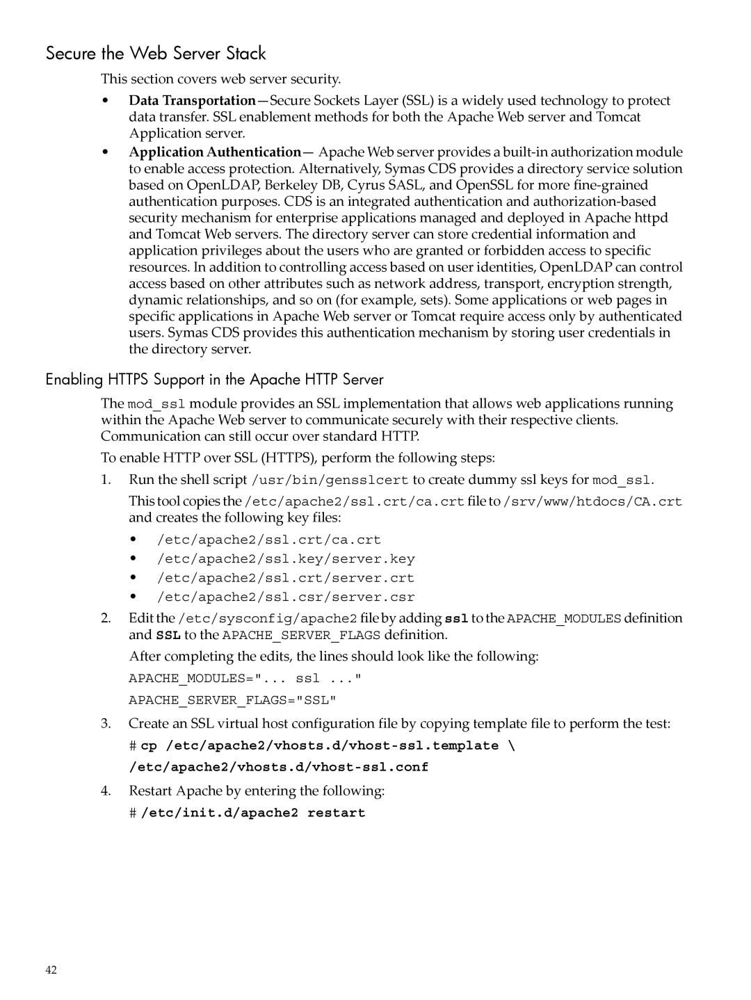 HP 5991-5565 manual Secure the Web Server Stack, Enabling Https Support in the Apache Http Server 