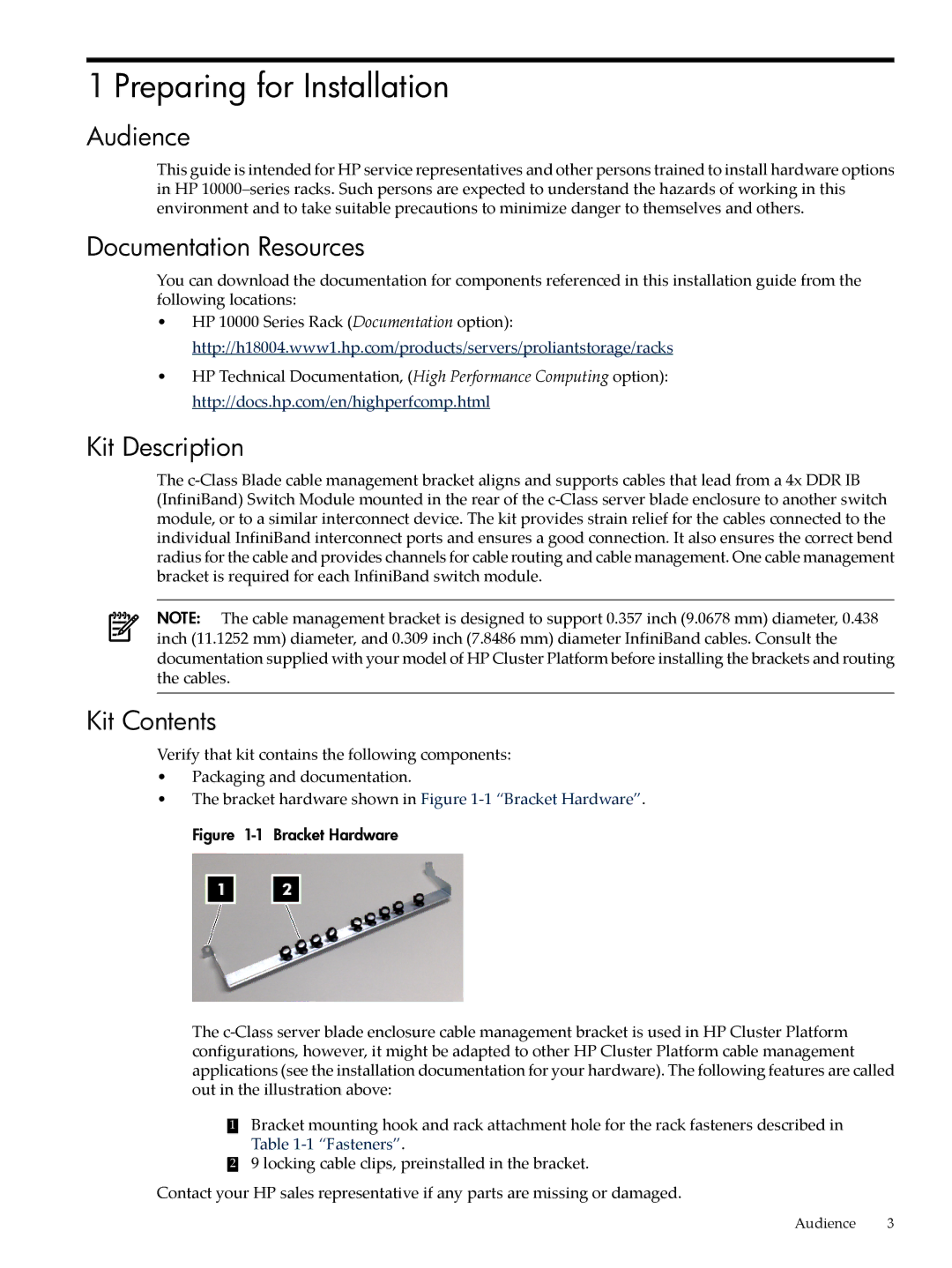 HP 5991-6764 manual Preparing for Installation, Audience, Documentation Resources, Kit Description, Kit Contents 