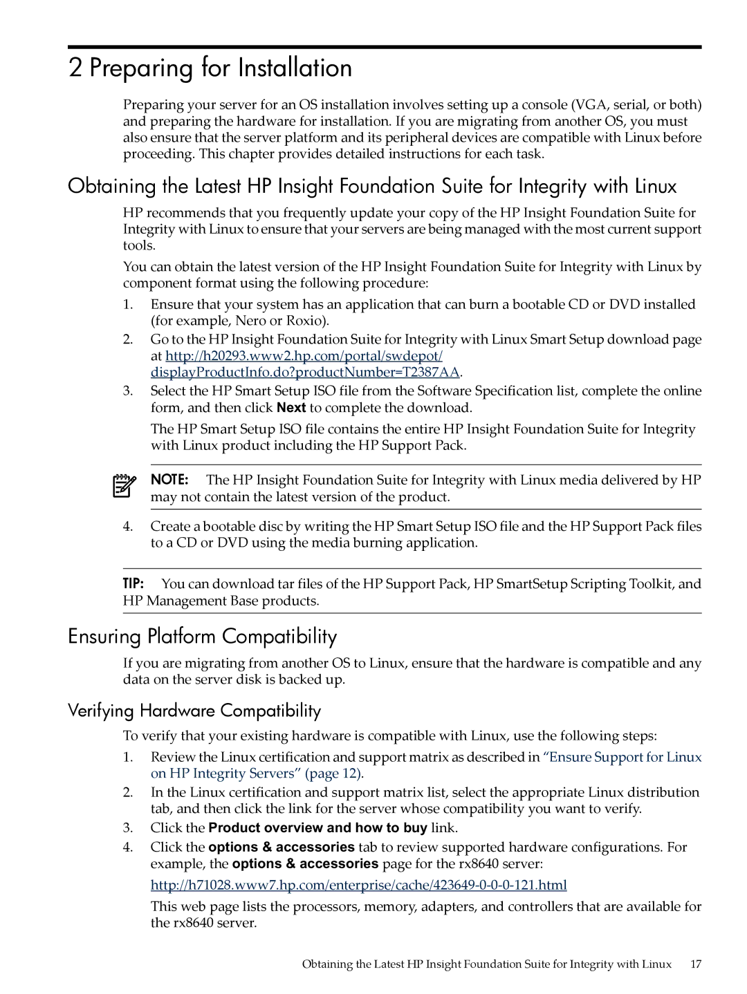 HP 5992-3193 manual Preparing for Installation, Ensuring Platform Compatibility, Verifying Hardware Compatibility 