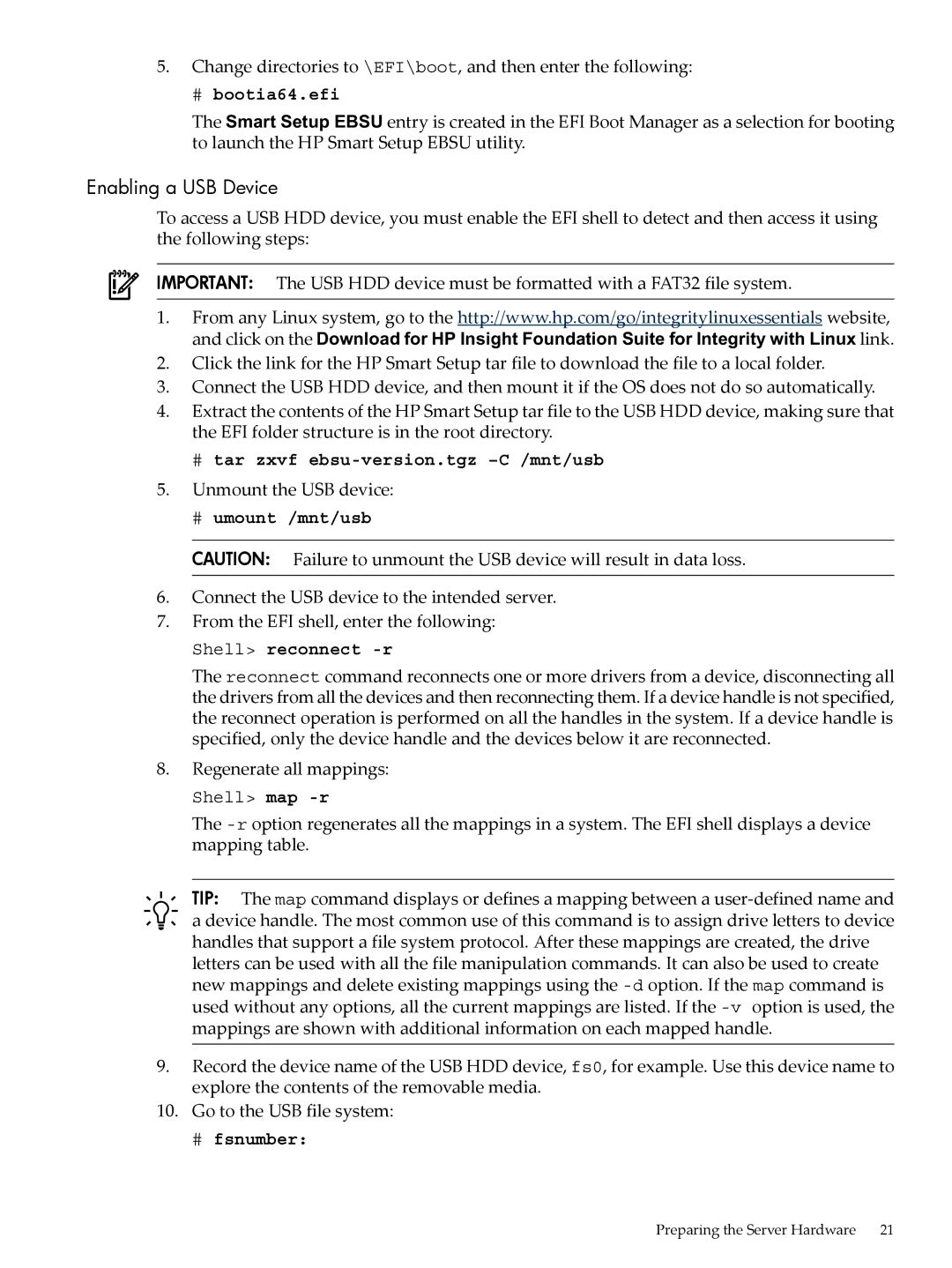 HP 5992-3193 manual # bootia64.efi, # tar zxvf ebsu-version.tgz -C /mnt/usb, # umount /mnt/usb 