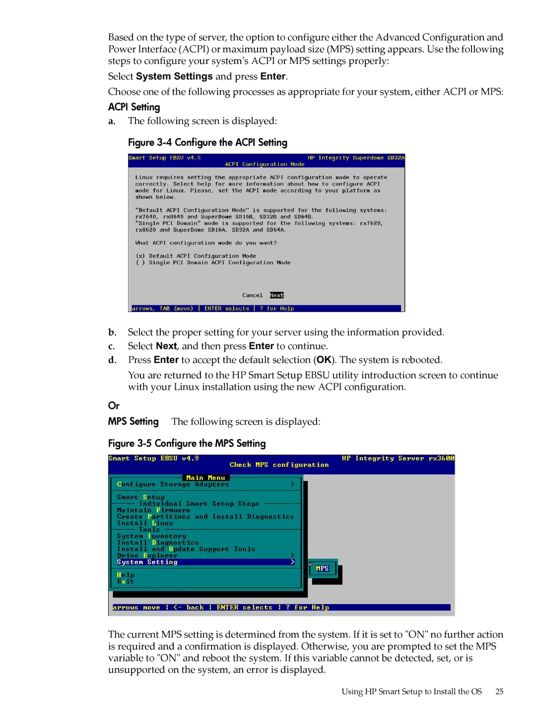 HP 5992-3193 manual Select System Settings and press Enter, Configure the Acpi Setting 