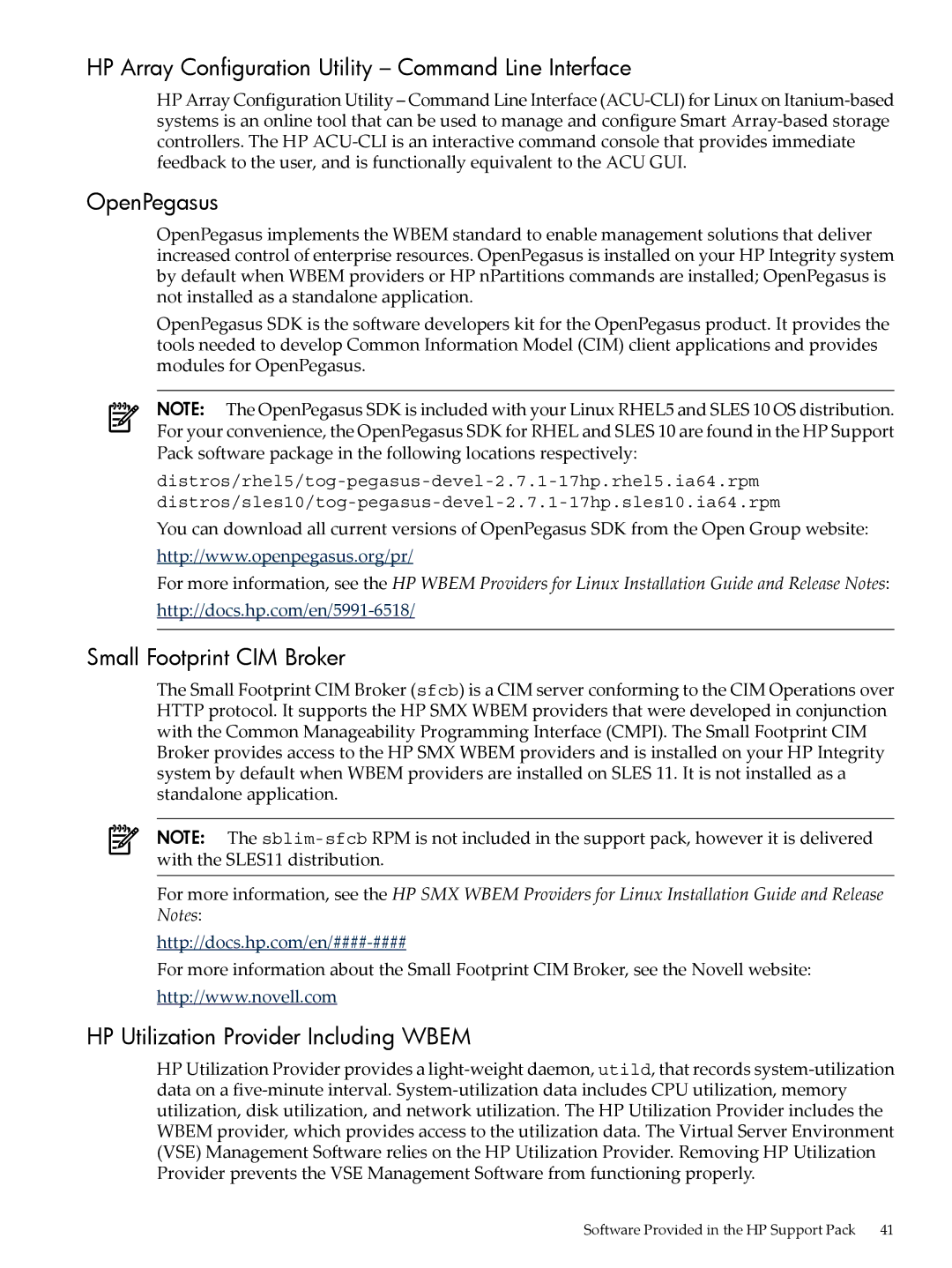 HP 5992-3193 manual HP Array Configuration Utility Command Line Interface, OpenPegasus, Small Footprint CIM Broker 