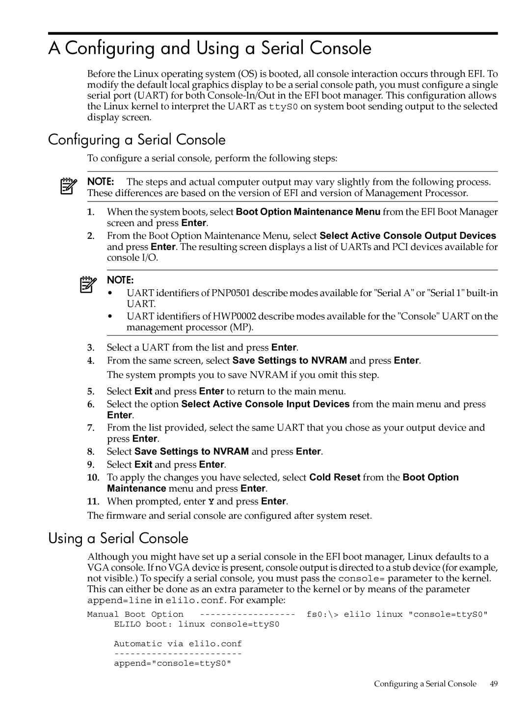 HP 5992-3193 manual Configuring and Using a Serial Console, Configuring a Serial Console, Enter 