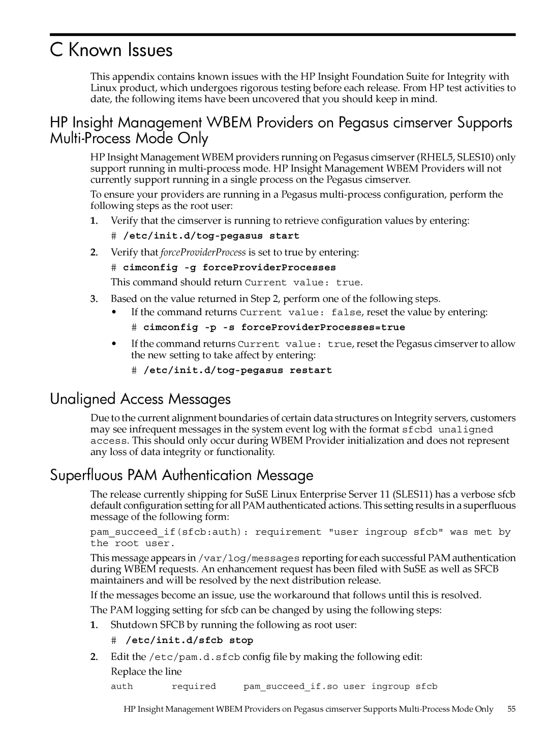 HP 5992-3193 manual Known Issues, Unaligned Access Messages, Superfluous PAM Authentication Message 