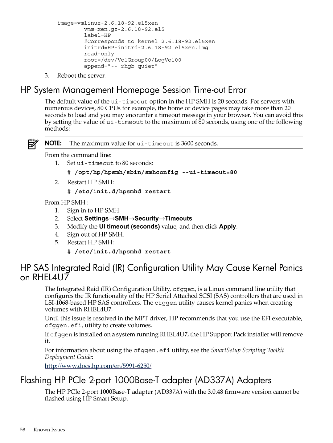 HP 5992-3193 manual HP System Management Homepage Session Time-out Error, # /opt/hp/hpsmh/sbin/smhconfig --ui-timeout=80 