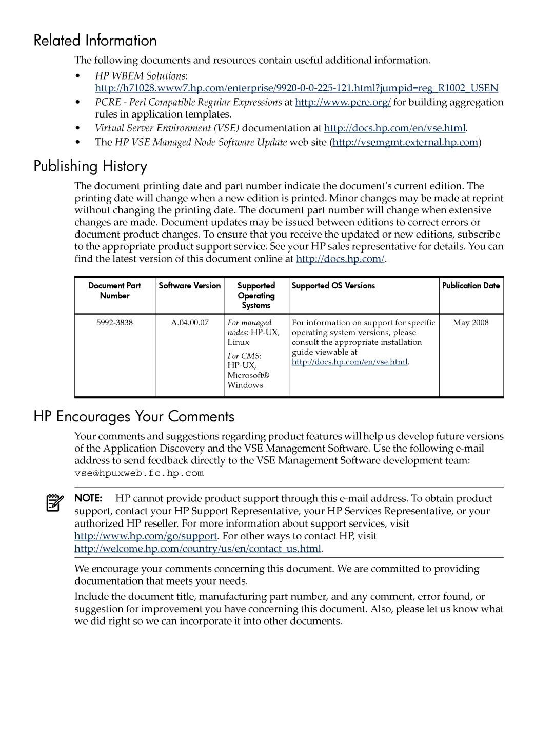 HP 5992-3838 manual Related Information, Publishing History, HP Encourages Your Comments 