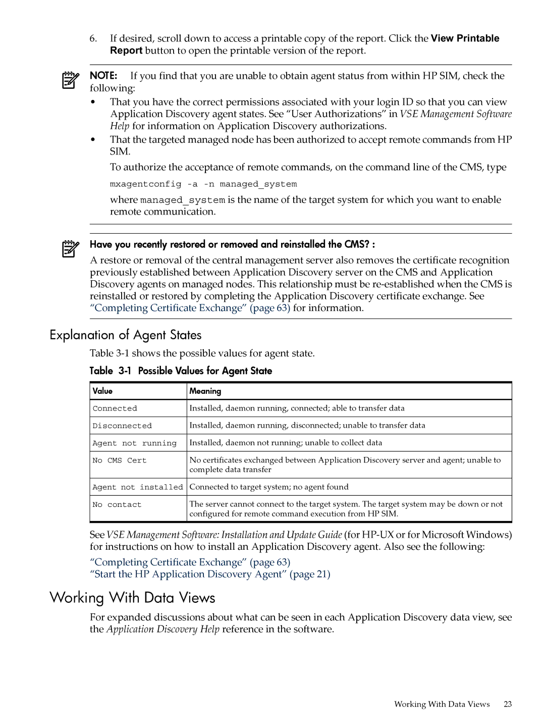 HP 5992-3838 manual Working With Data Views, Explanation of Agent States 