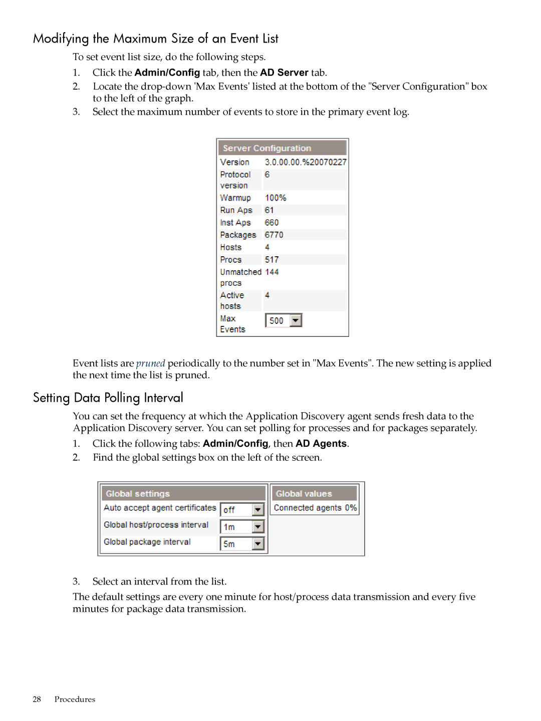 HP 5992-3838 manual Modifying the Maximum Size of an Event List, Setting Data Polling Interval 