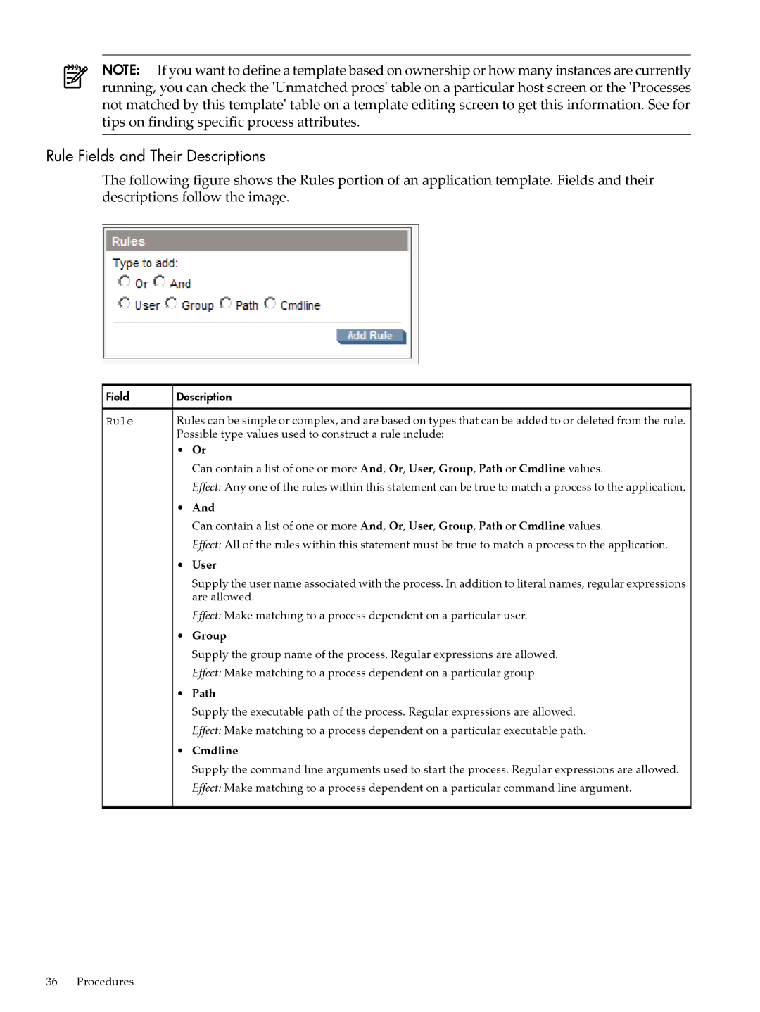 HP 5992-3838 manual Rule Fields and Their Descriptions 