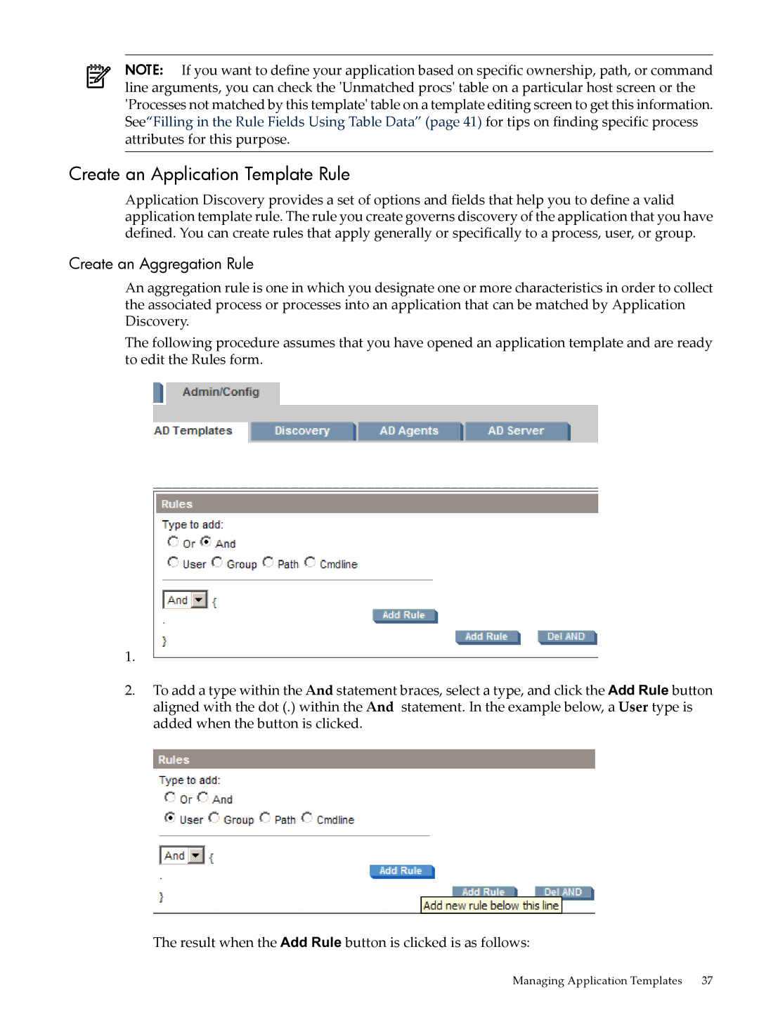HP 5992-3838 manual Create an Application Template Rule, Create an Aggregation Rule 