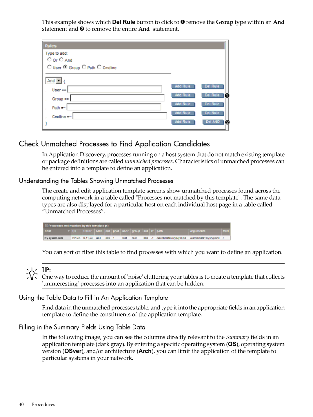 HP 5992-3838 Check Unmatched Processes to Find Application Candidates, Filling in the Summary Fields Using Table Data 