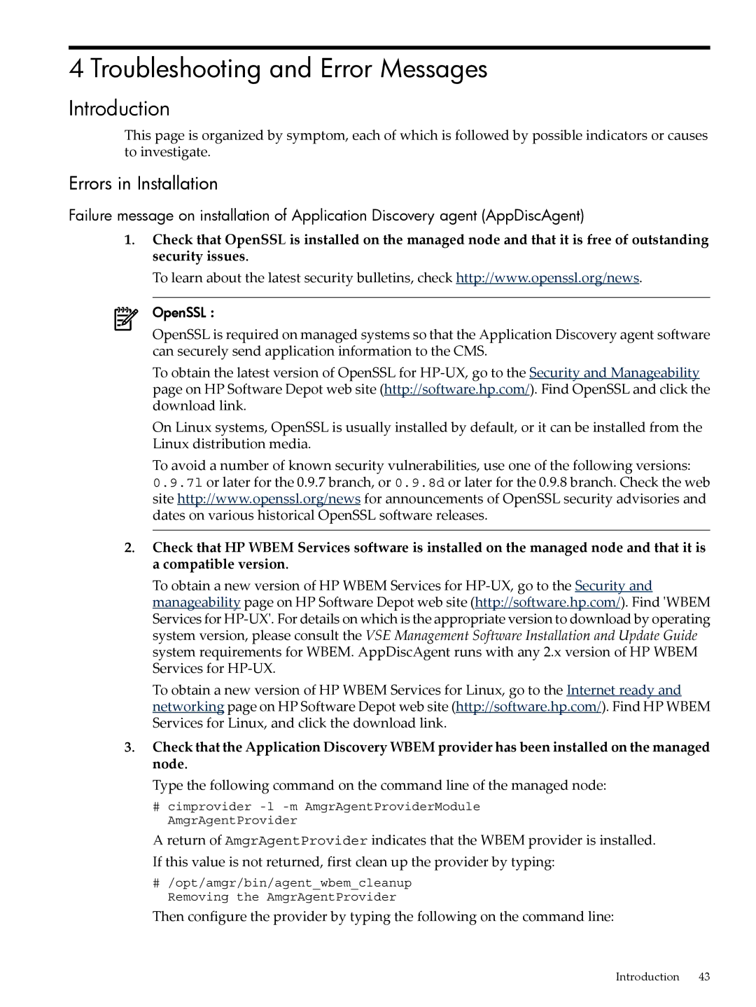 HP 5992-3838 manual Troubleshooting and Error Messages, Introduction, Errors in Installation 