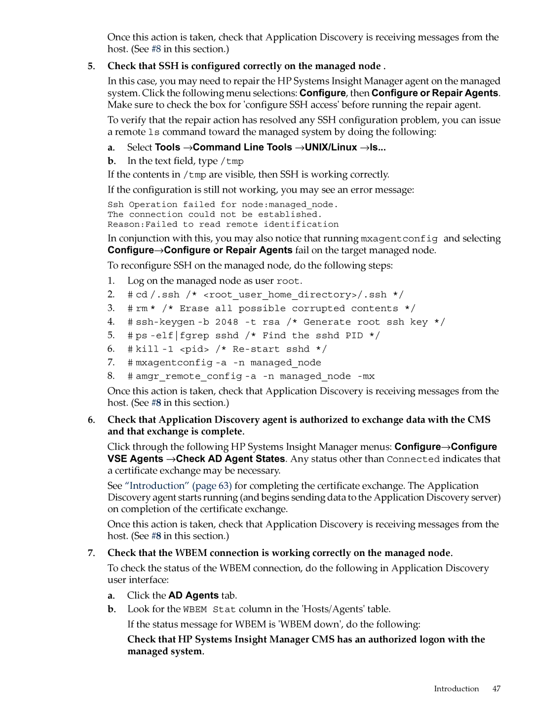 HP 5992-3838 manual Check that SSH is configured correctly on the managed node 