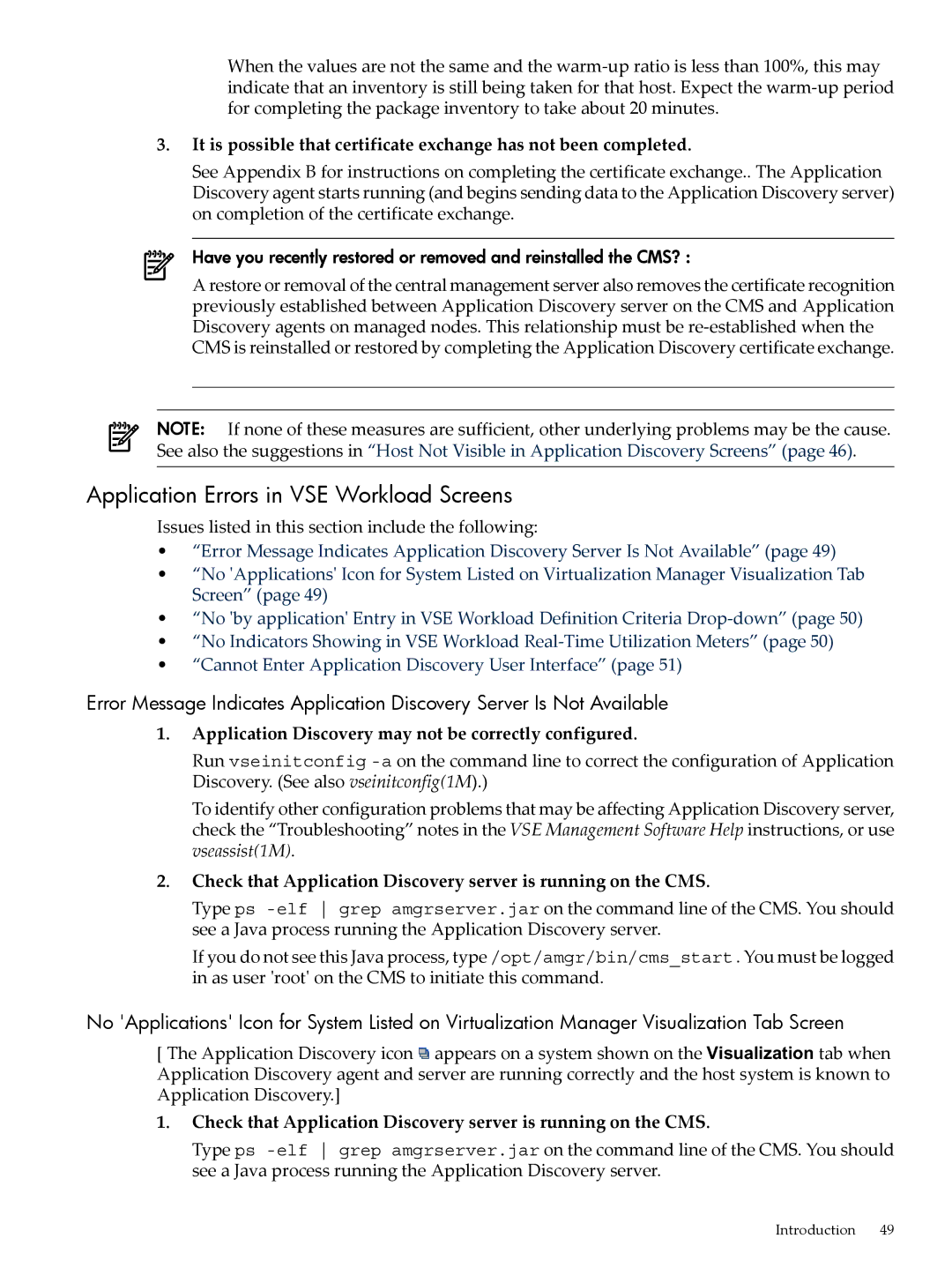 HP 5992-3838 manual Application Errors in VSE Workload Screens, Application Discovery may not be correctly configured 