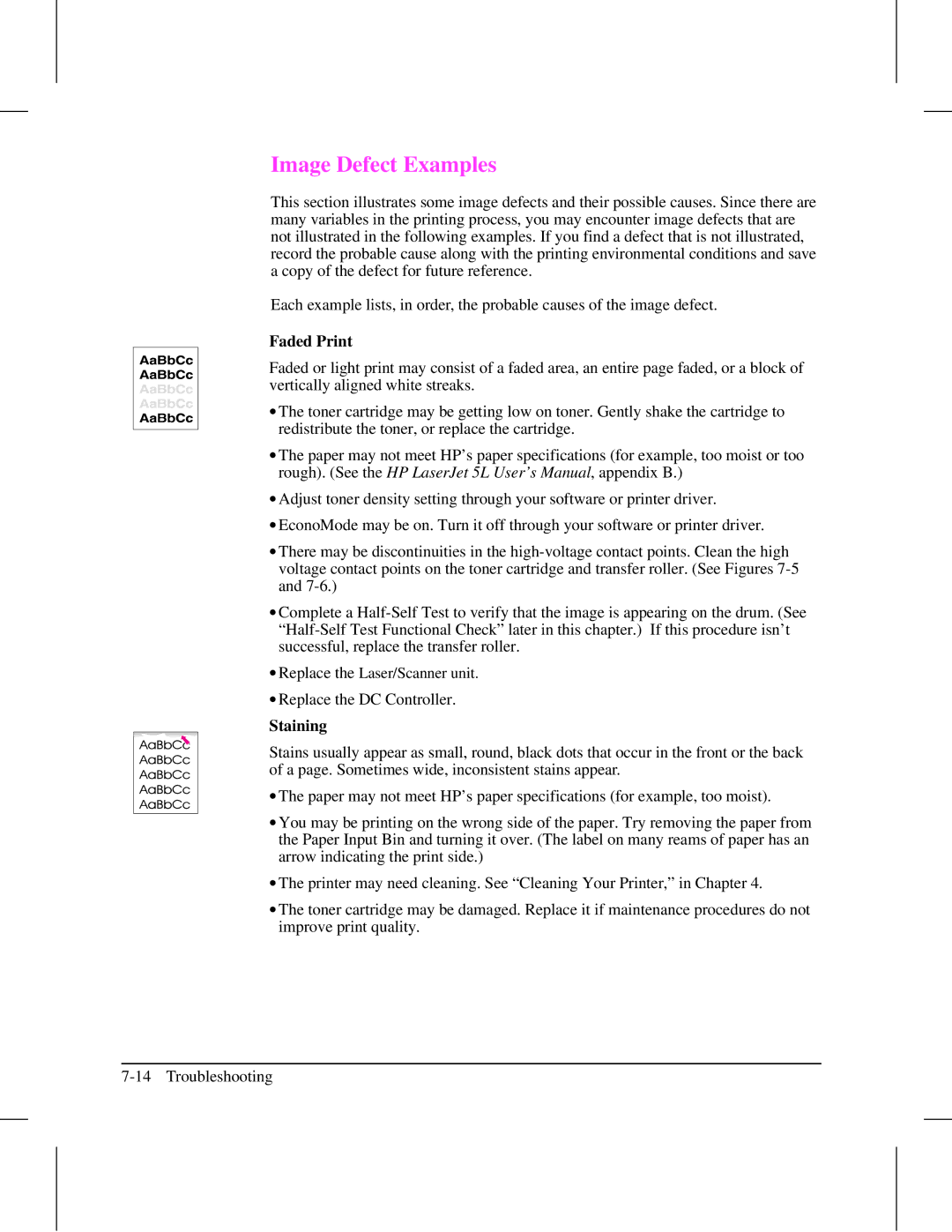 HP 5L (C3941A) manual Image Defect Examples, Faded Print 