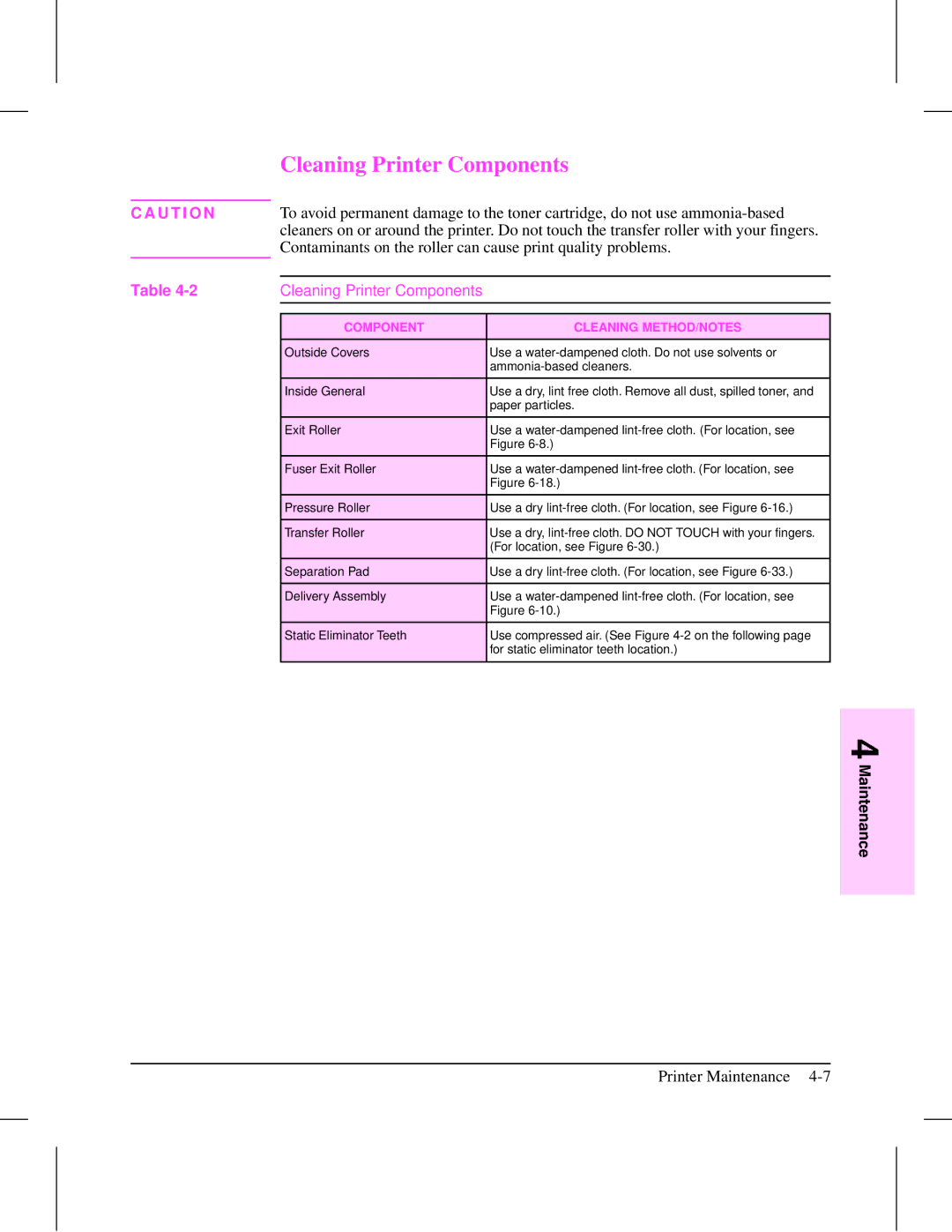 HP 5L (C3941A) manual Cleaning Printer Components 