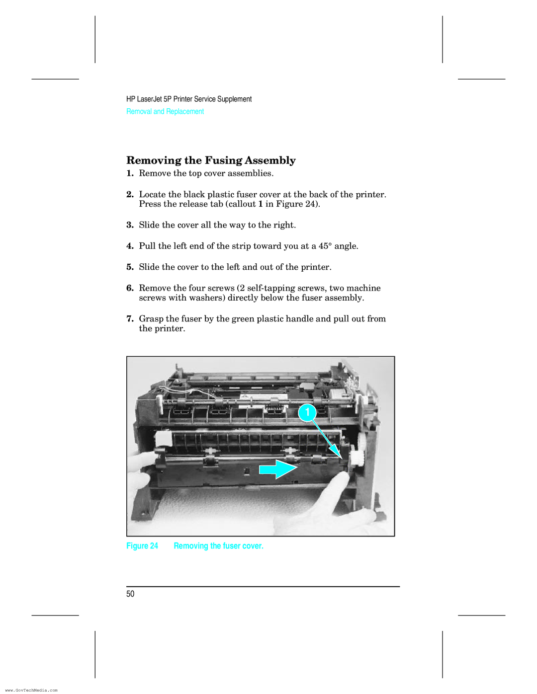 HP 5P manual Removing the Fusing Assembly, Removing the fuser cover 