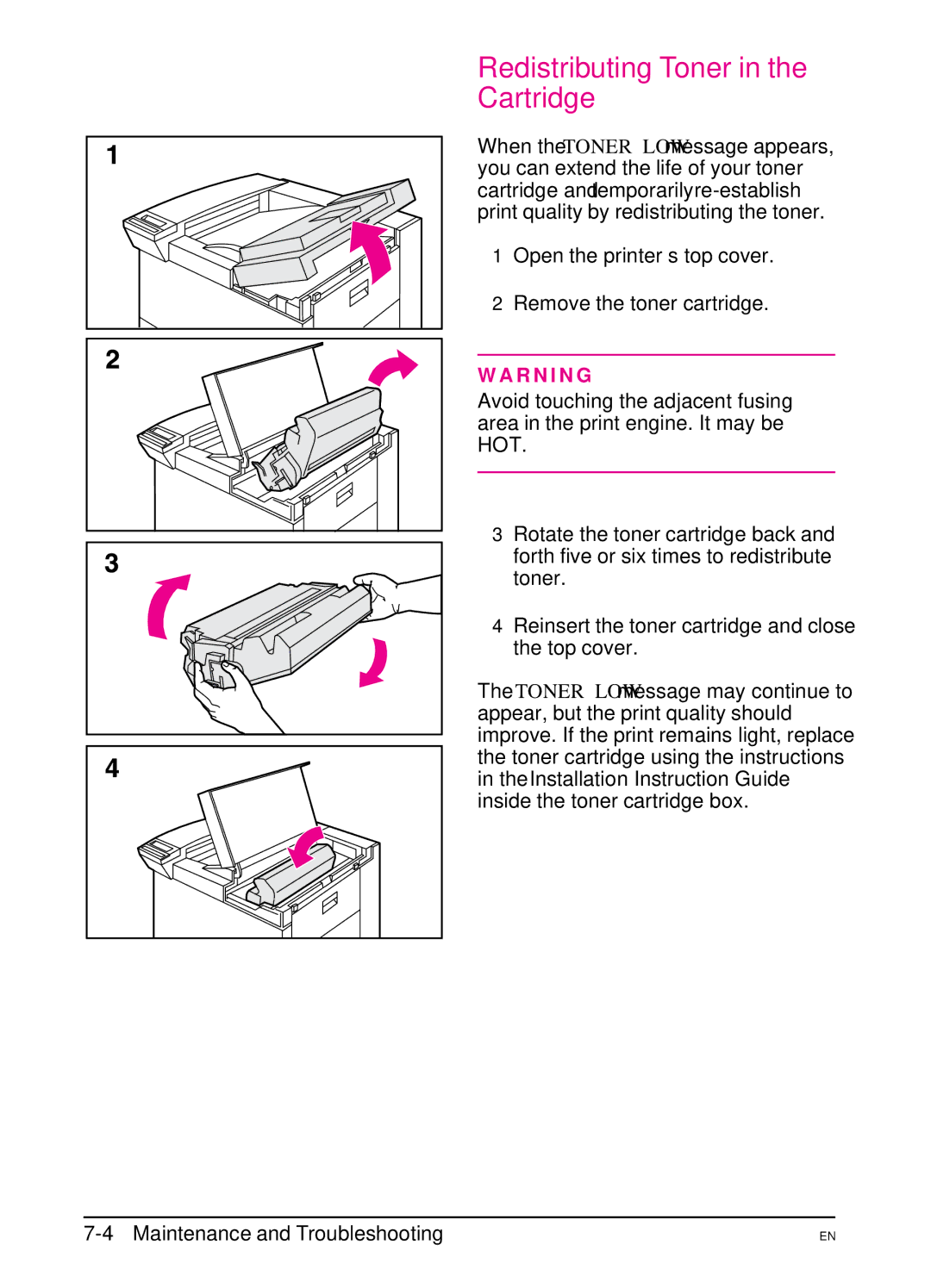 HP 5Si MX, 5Si NX manual Redistributing Toner in the Cartridge 