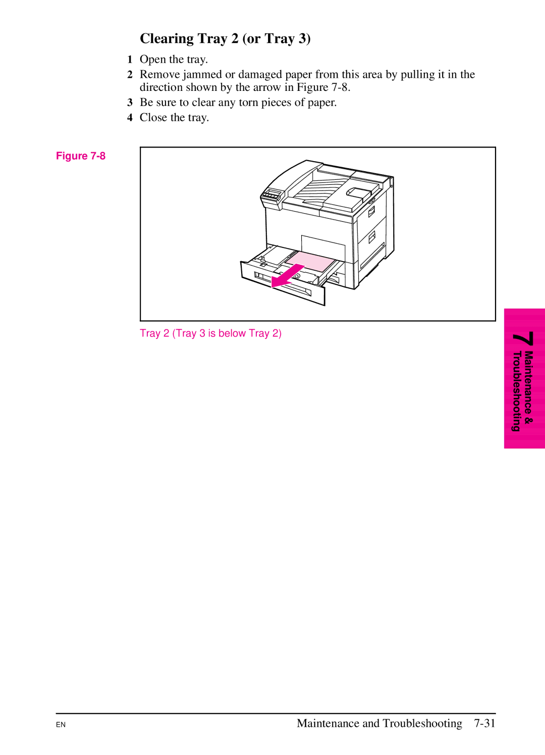 HP 5Si NX, 5Si MX manual Clearing Tray 2 or Tray, Tray 2 Tray 3 is below Tray 