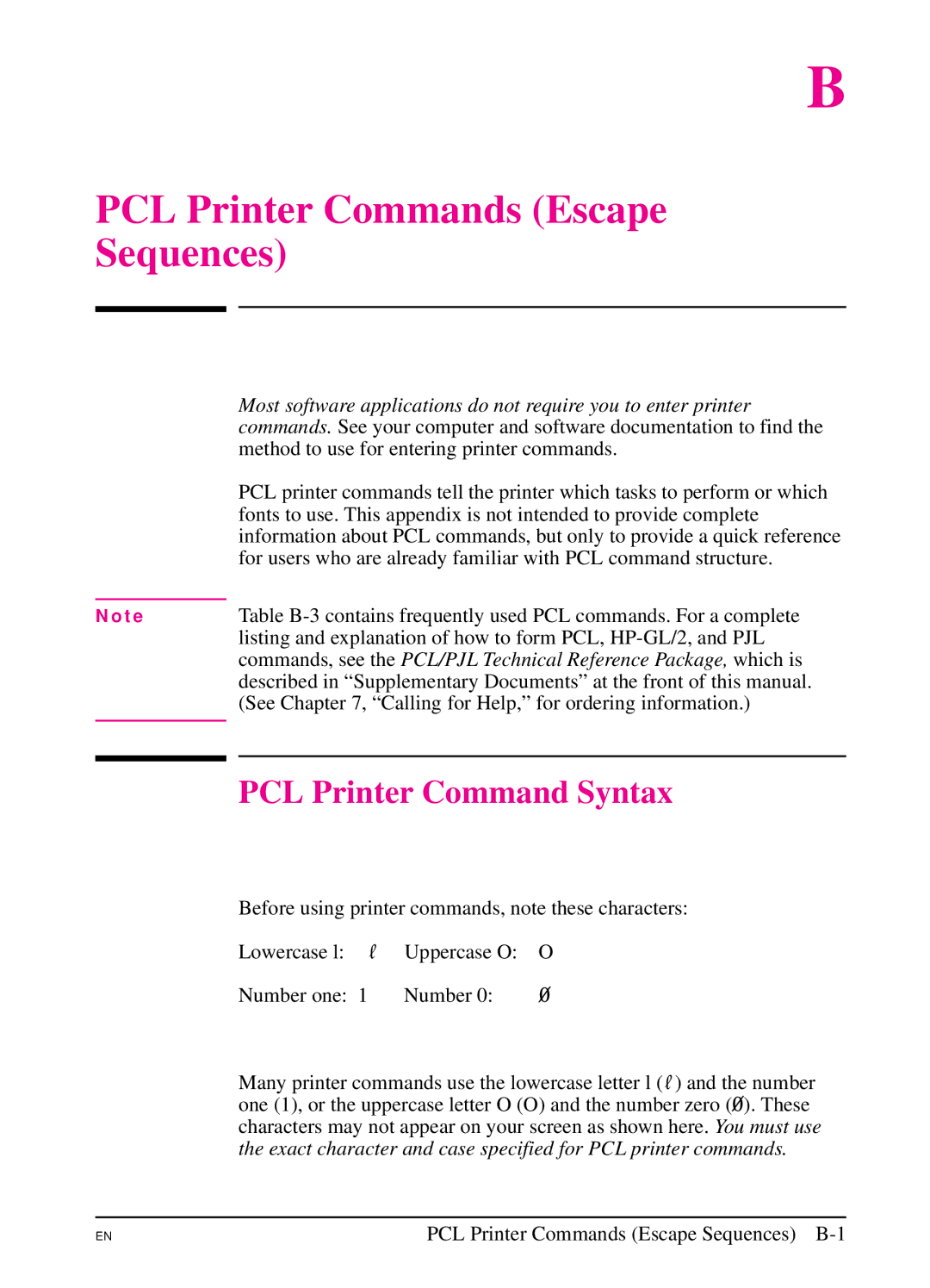 HP 5Si NX, 5Si MX manual PCL Printer Commands Escape Sequences, PCL Printer Command Syntax 