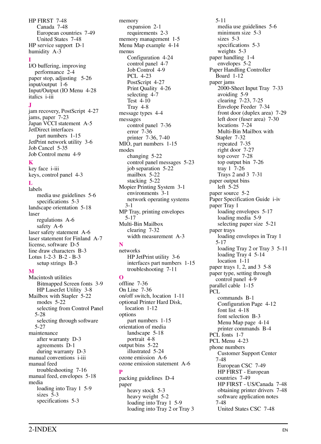 HP 5Si MX, 5Si NX manual Index 