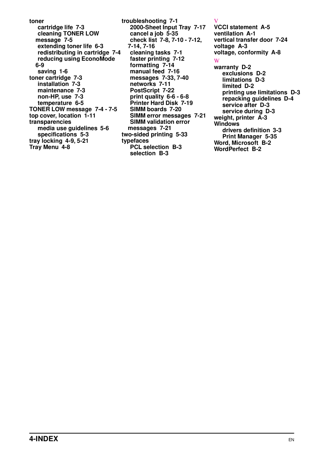 HP 5Si MX, 5Si NX manual Index 