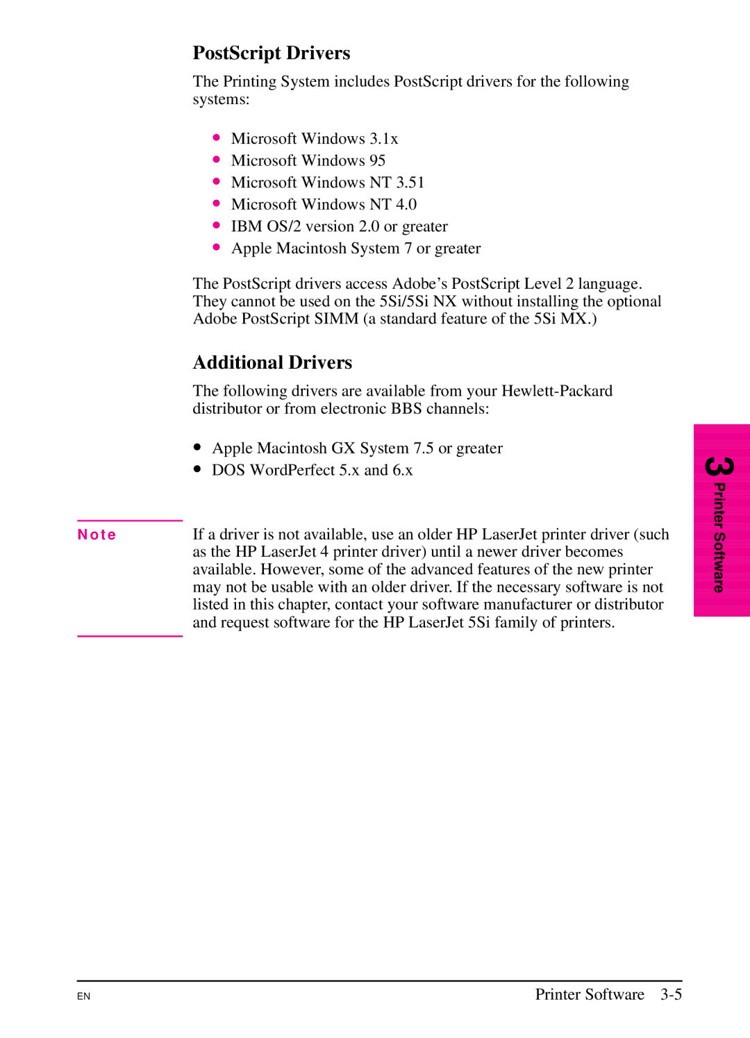 HP 5Si NX, 5Si MX manual PostScript Drivers, Additional Drivers 
