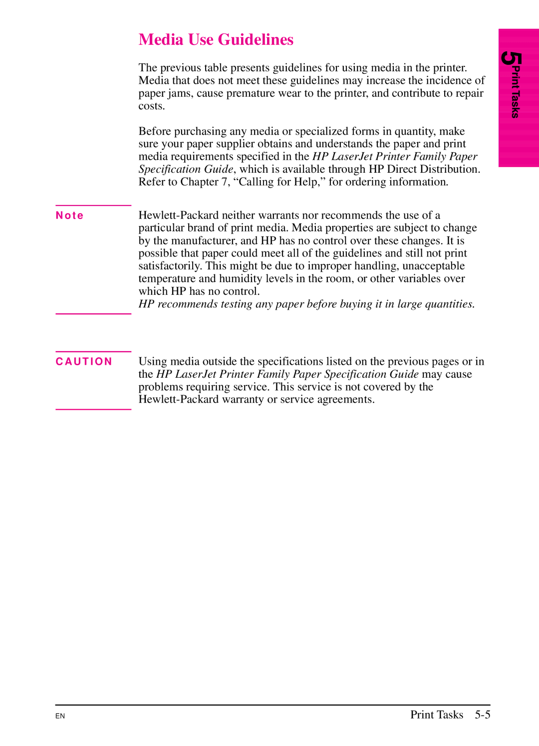 HP 5Si NX, 5Si MX manual Media Use Guidelines, T e 