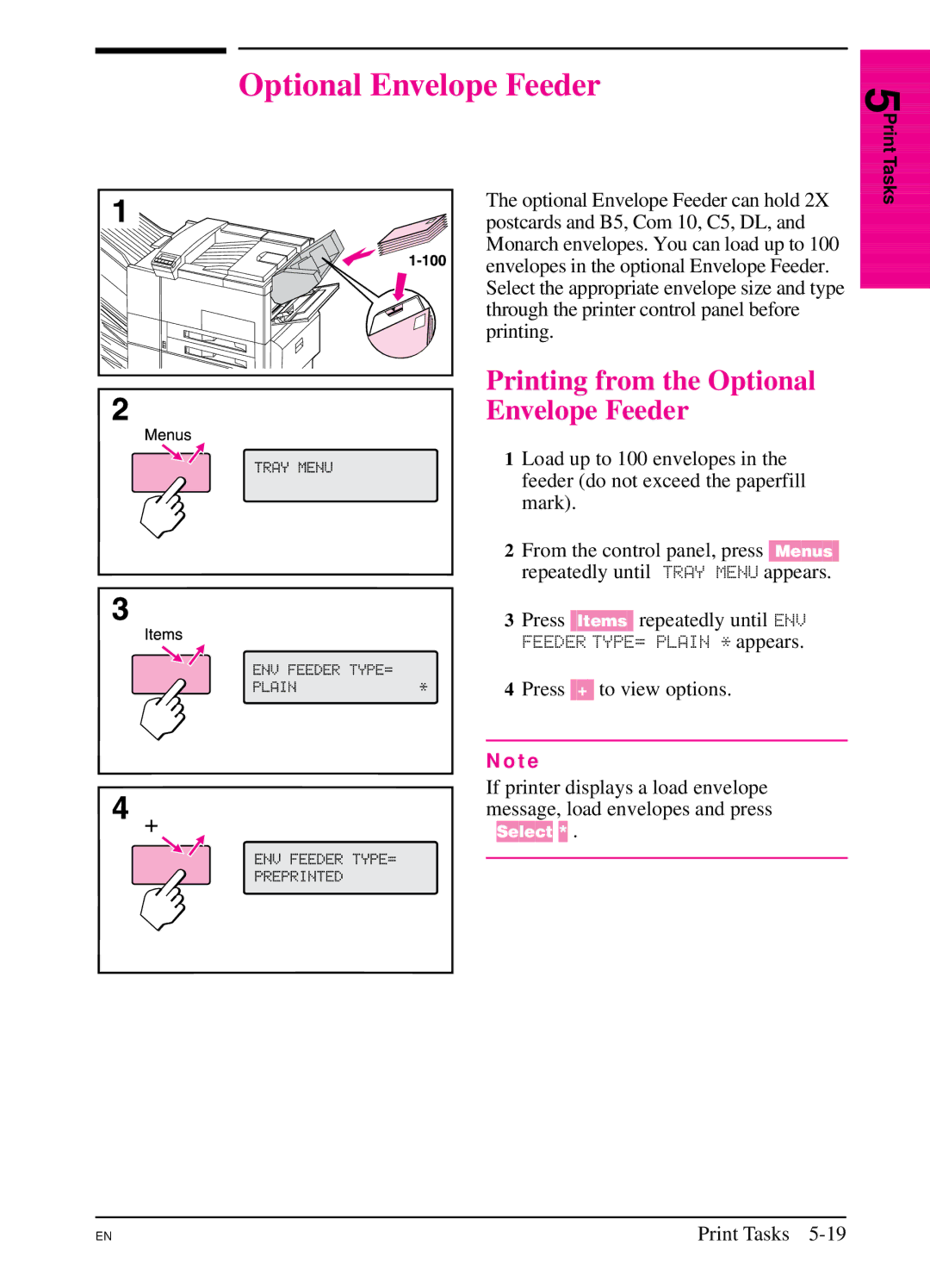 HP 5Si NX, 5Si MX manual Printing from the Optional Envelope Feeder 