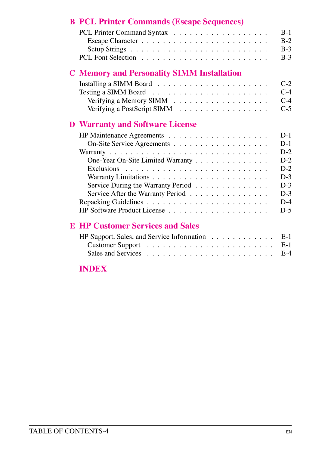 HP 5Si MX, 5Si NX manual Index 