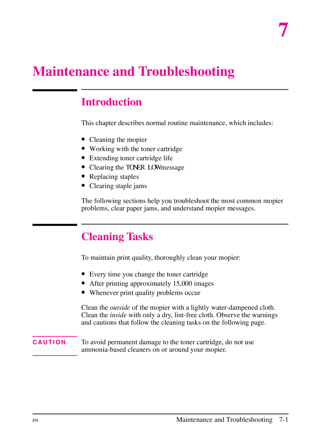 HP 5SI manual Maintenance and Troubleshooting, Cleaning Tasks 