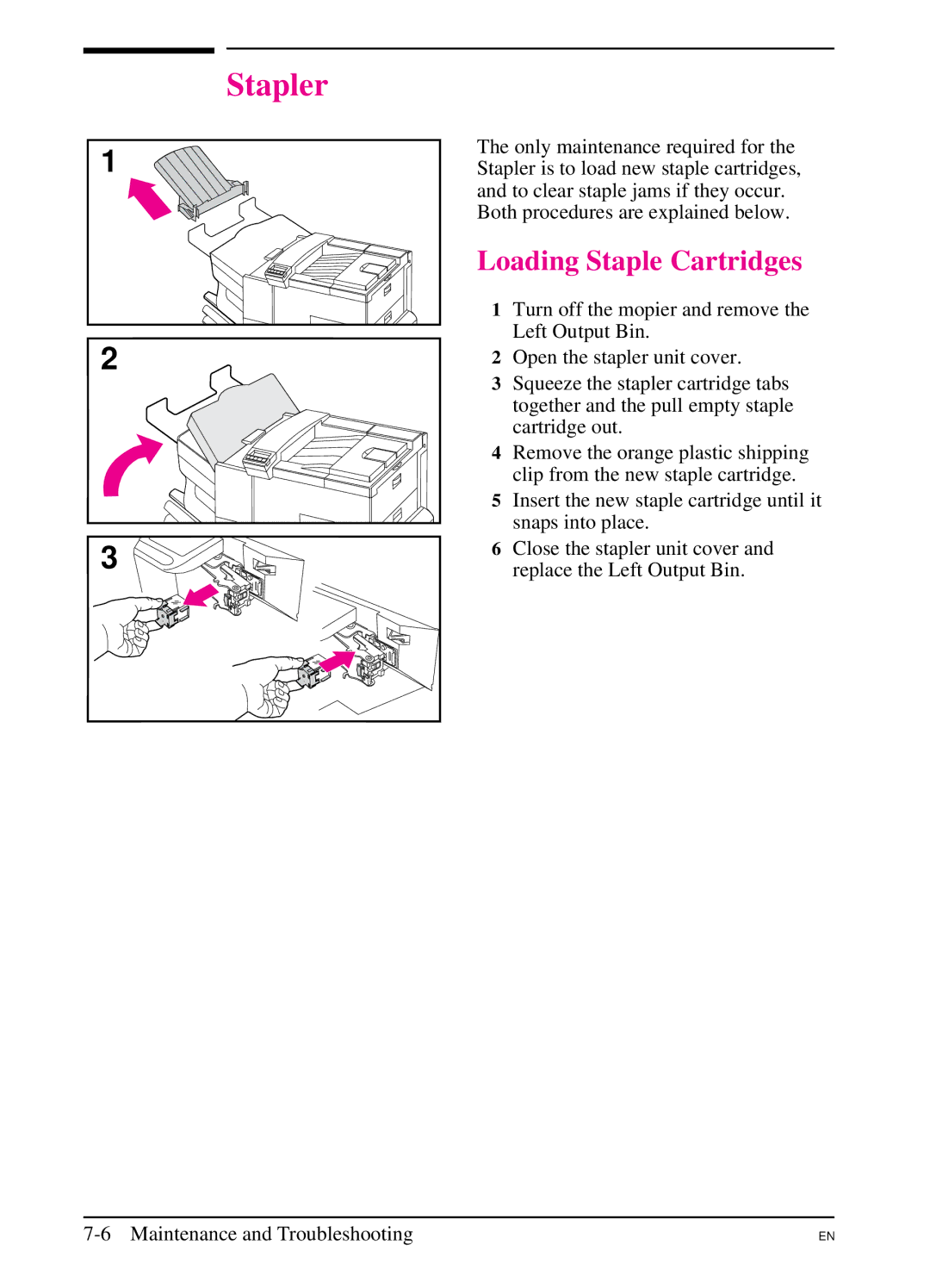 HP 5SI manual Stapler, Loading Staple Cartridges 