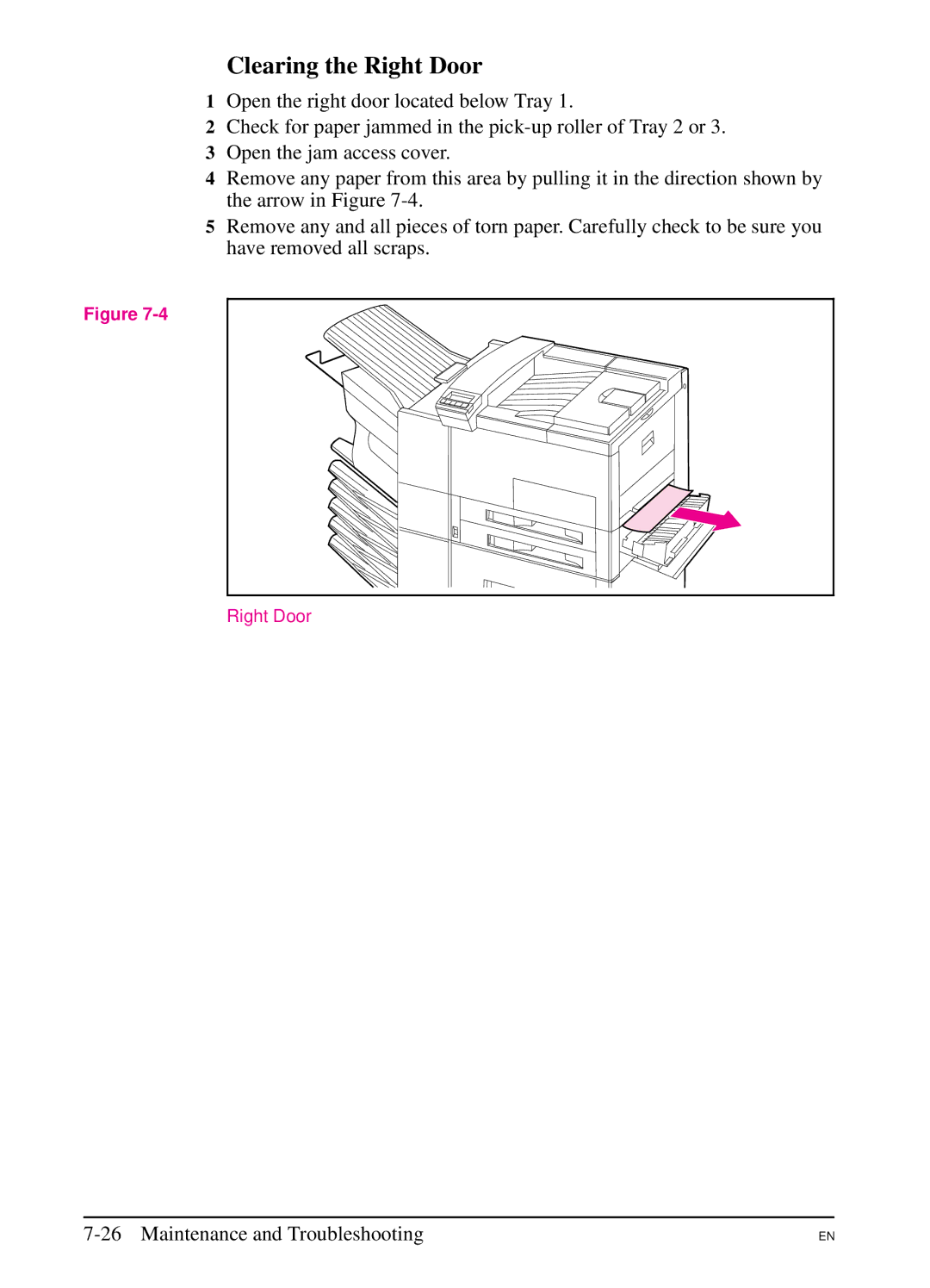 HP 5SI manual Clearing the Right Door 