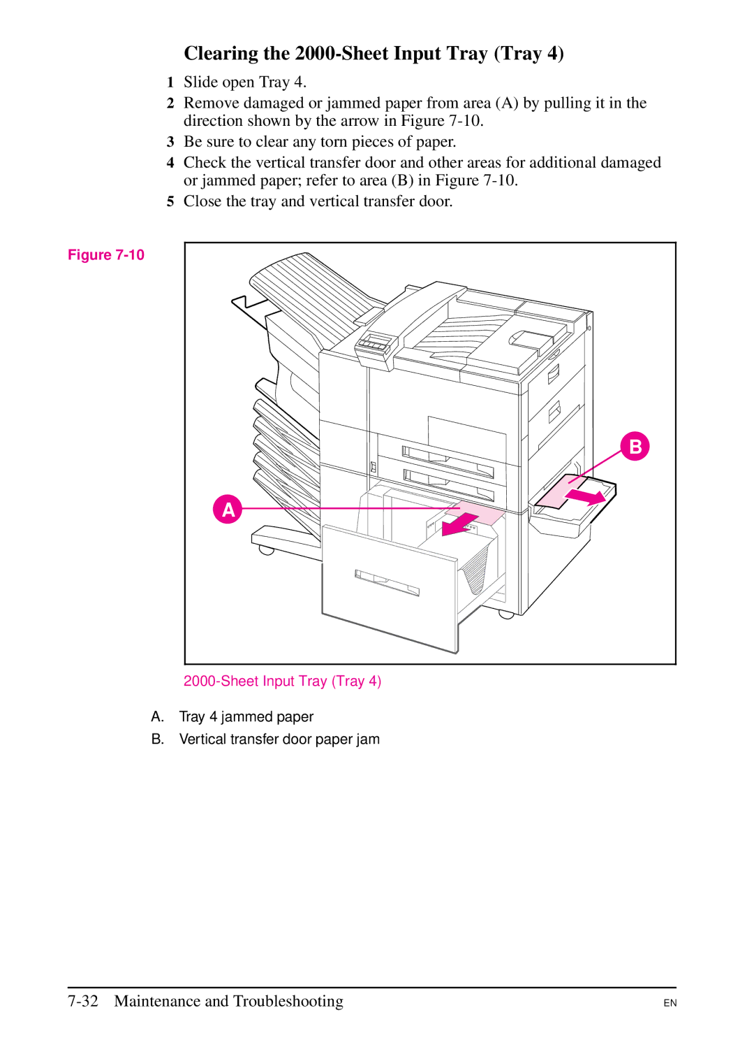 HP 5SI manual Clearing the 2000-Sheet Input Tray Tray 